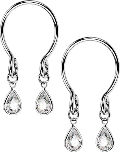 OUFER 2PCS Non Piercing Nipple Rings with Dangling Charms, Adjustable Stainless Steel Fake Nipple Jewelry for Women Men, Comfortable & Stylish Faux Piercing