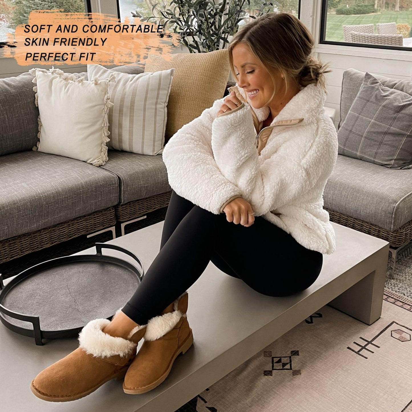 Soft fleece interior of thermal leggings providing warmth