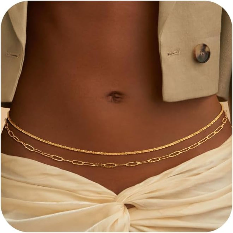 CHESKY Waist Chain for Women, Dainty 14K Gold Plated Waist Beads Gold Chain Belt for Womens Simple Body Chain Jewelry for Womens Belly Chain Y2K Belt Accessories Gold Jewelry for Women Gifts