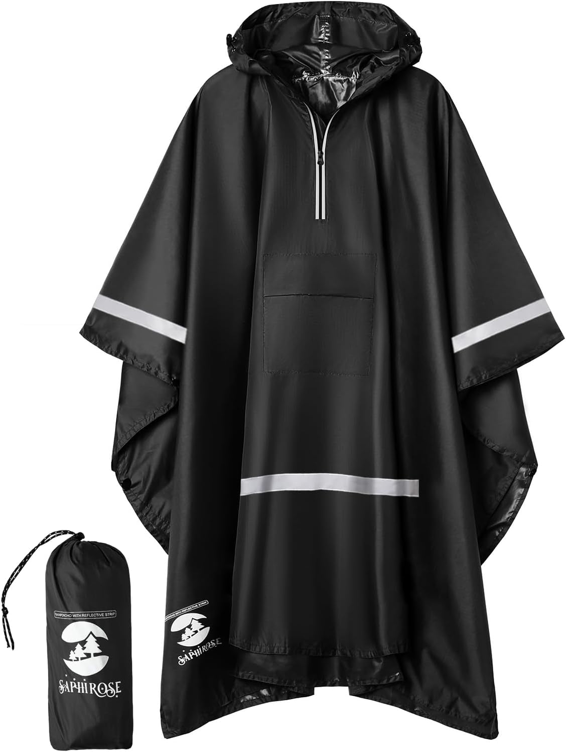Saphirose Hooded Rain Poncho Waterproof Raincoat Jacket for Men Women Adults