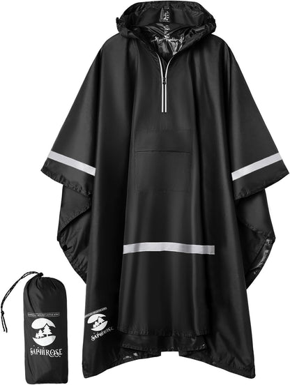 Saphirose Hooded Rain Poncho Waterproof Raincoat Jacket for Men Women Adults