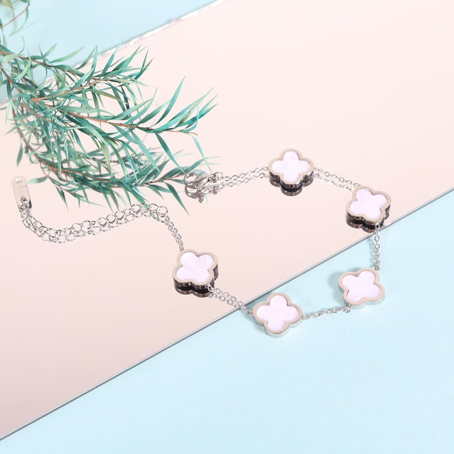 Delicacy Clover Bracelets Necklace Set:Clover Necklaces Clover Bracelet Women Link Bracelets Cute Gold Jewelry