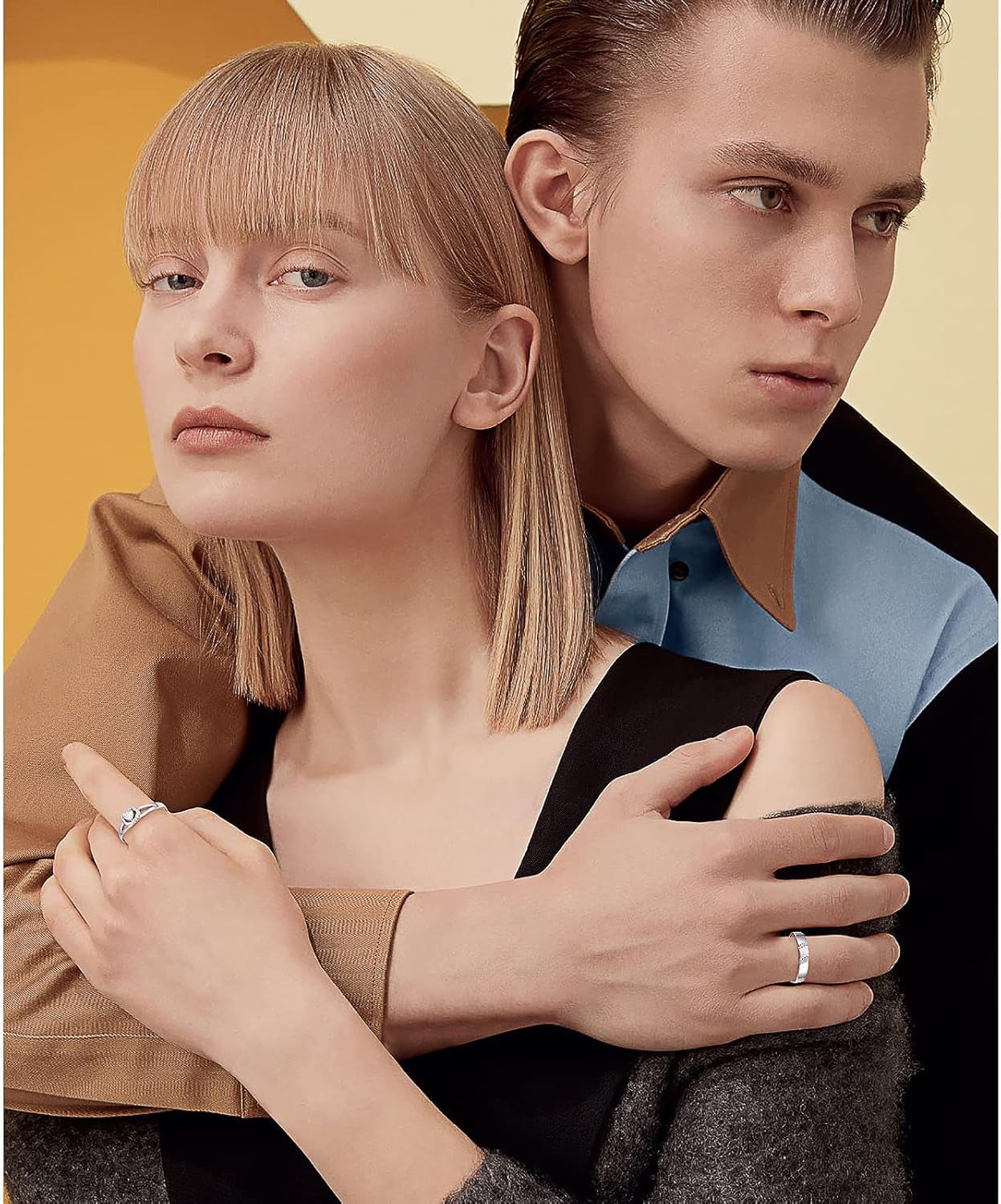 Yearace Couple Rings, 925 Sterling Silver Promise Ring for Couples Romantic Love Couples Jewelry Gifts, Adjustable Engagement Wedding Ring for Him and Her