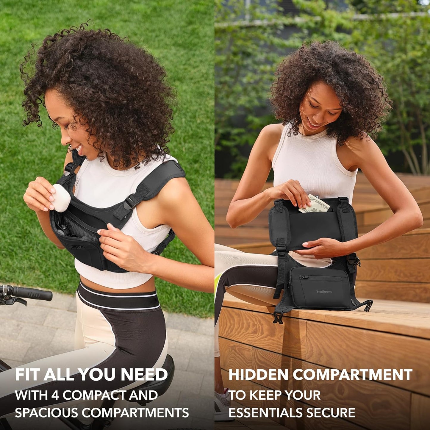 Lightweight cycling chest pack with adjustable shoulder straps on athlete