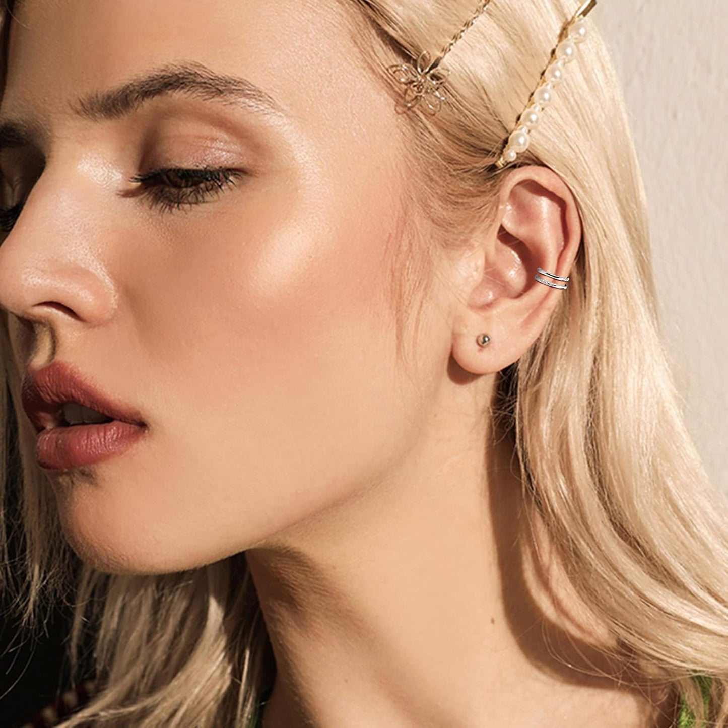 Jerywe 4 Pcs 925 Sterling Silver Ear Cuff for Women Non Piercing Adjustable Ear Cuff Earrings Clip on Cartilage Helix Wrap Ear Jewelry Set