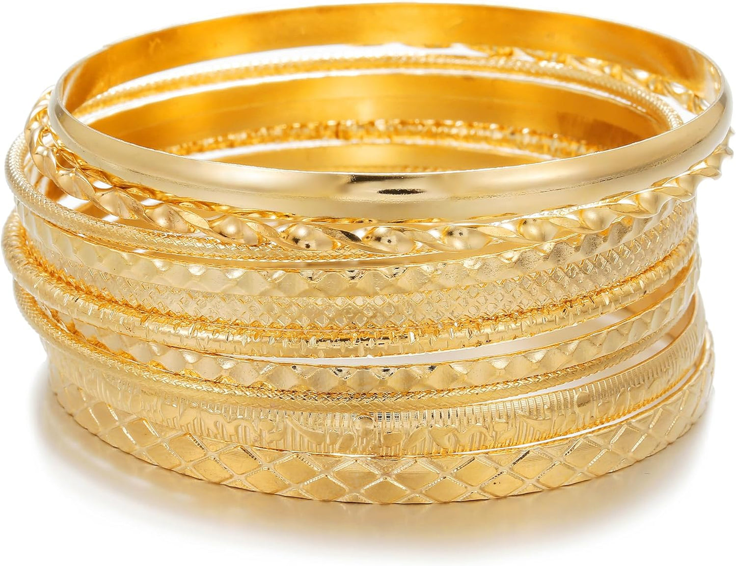 Gold Bangles for Women, 12 Pcs Boho Stackable Bracelets Multi Layer Textured Chunky Bracelets Jewelry Set for Women