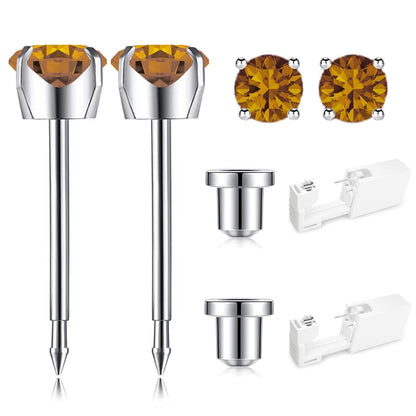 Ear Piercing Kit | Disposable Ear Piercing Gun Kit Made in 316L Surgical Stainless Steel 4Mm - 4Prong Cubic Zirconia | at Home Self Piercing Kit with Earrings Studs