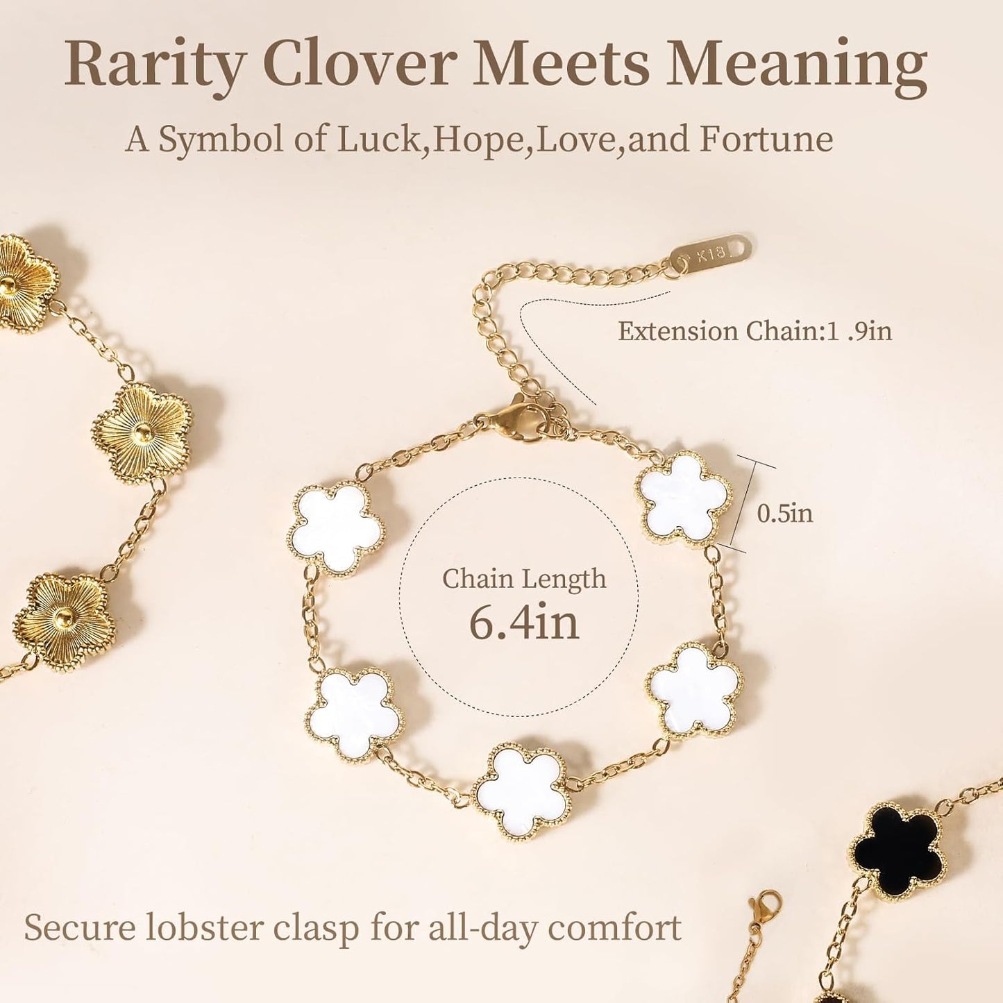 18K Gold Plated Clover Bracelet for Women Dupes Bracelet Set Flower Leaf Lucky Clover Bracelets Trendy Danity Jewelry Birthday Gifts for Women/Mom/Friends/Sister/Besties