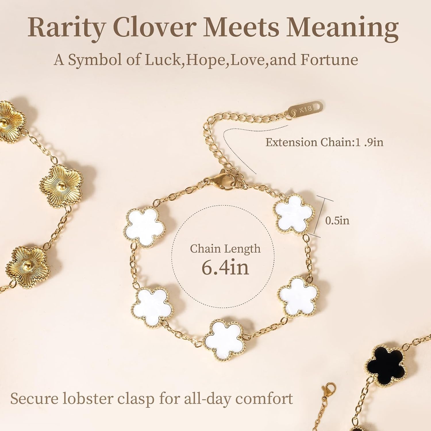 18K Gold Plated Clover Bracelet for Women Dupes Bracelet Set Flower Leaf Lucky Clover Bracelets Trendy Danity Jewelry Birthday Gifts for Women/Mom/Friends/Sister/Besties