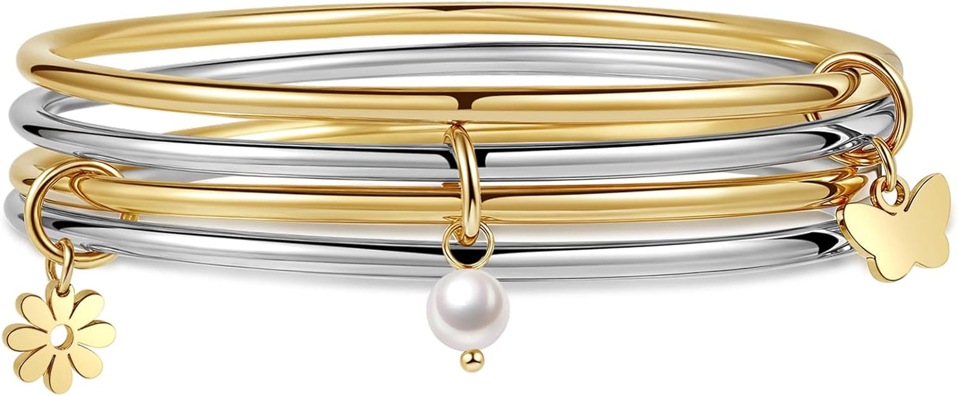 DS Bangle Bracelets for Women 18K Gold Plated Stainless Steel Layering Glossy Stackable Thin round Wire Cuff Bangle Bracelets Dainty Solid Polished Bracelet Minimalist Jewelry Best Gifts for Love