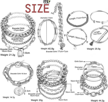 Mixed chunky and delicate gold bracelets from 18-25 piece set