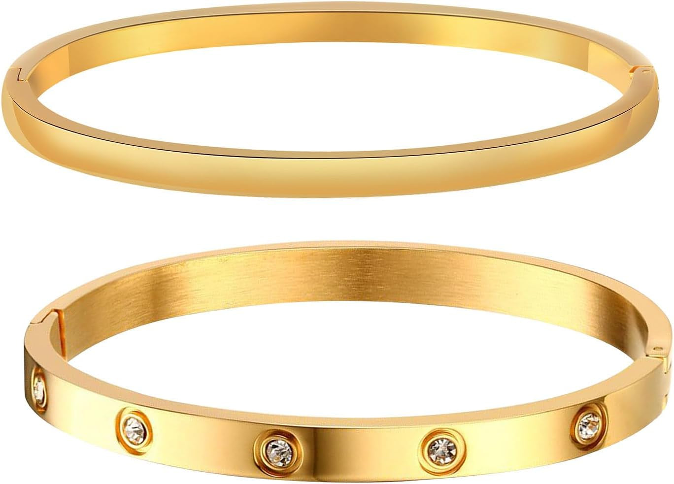 MPRAINBOW Gold Bracelets for Women, 2Pcs 18K Gold Plated Cubic Zirconia Bangle Crystal Friendship Bracelet Jewelry,Wedding Party Christmas Birthday Gifts for Her Girlfriend Sister Daughter