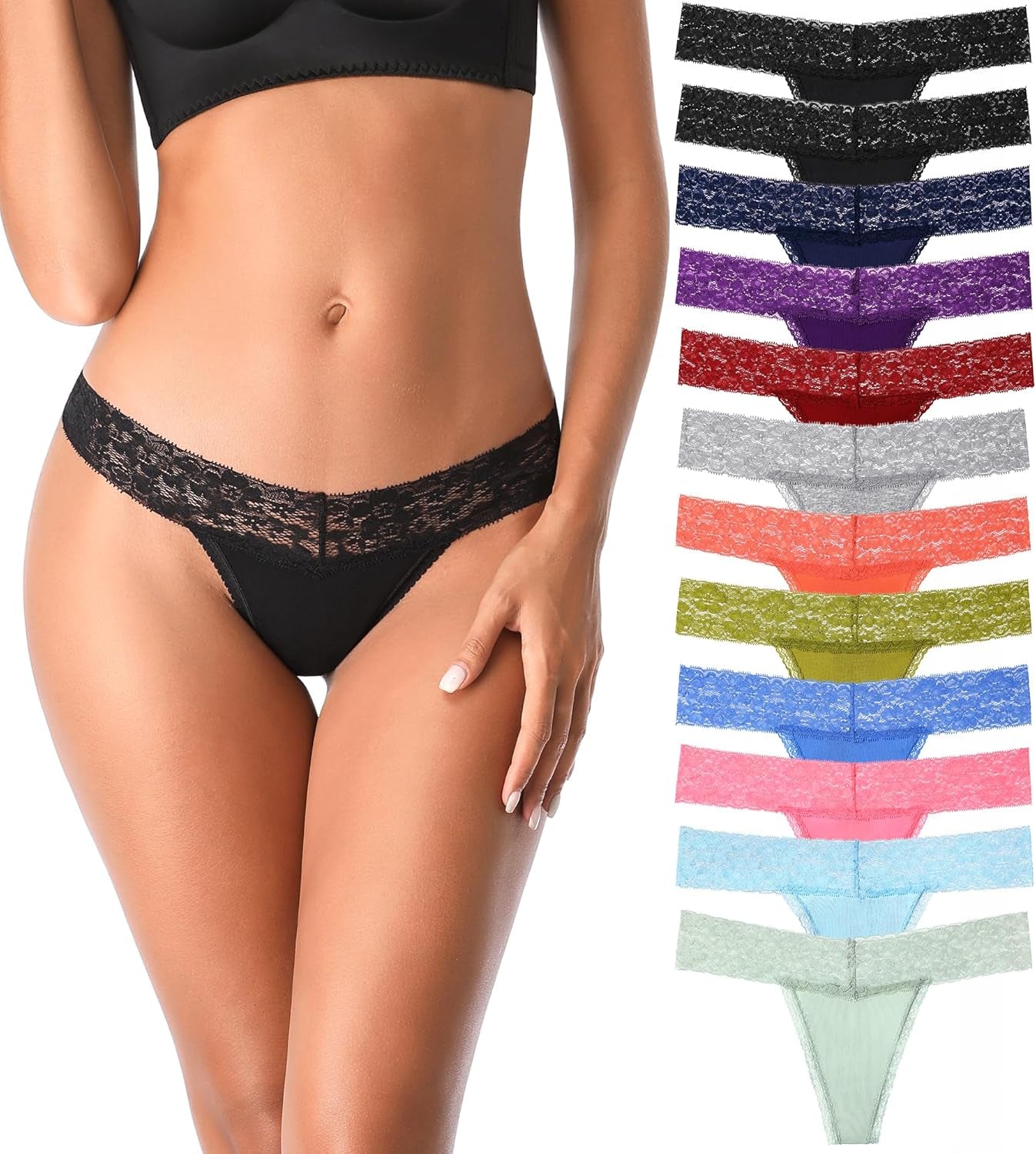 Cotton t-back thongs for women in black