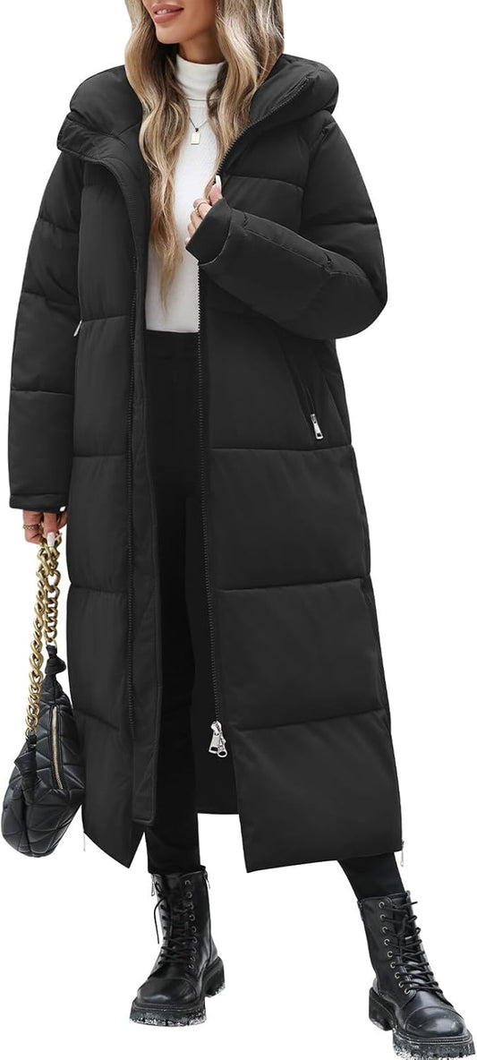 HEEKPEK women's long black quilted winter puffer coat with hood full length