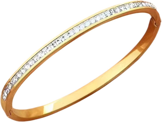 Gold Bracelet for Women, Love, Friendship, 18K Gold-Plated Bangle Bracelet, Zirconia Crystals, Premium Quality All New Stackable Bangle Jewelry