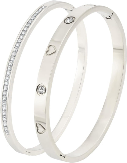 Gold Bangle Bracelets for Women - 2PCS 18 K Gold Plated Stainless Steel Love Bangle Friendship Stack Bracelet Bangle for Her.
