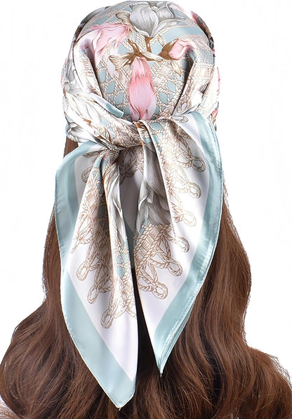 MINIDORA Satin Scarves for Women 27.5 × 27.5 Inches Medium Square Elegant Silk Feeling Head Scarf