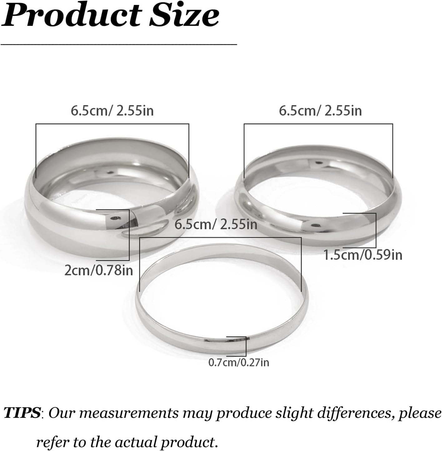 3PCS Chunky Bangles Bracelet Set for Women Gold Silver Non Tarnish Jewelry Gift