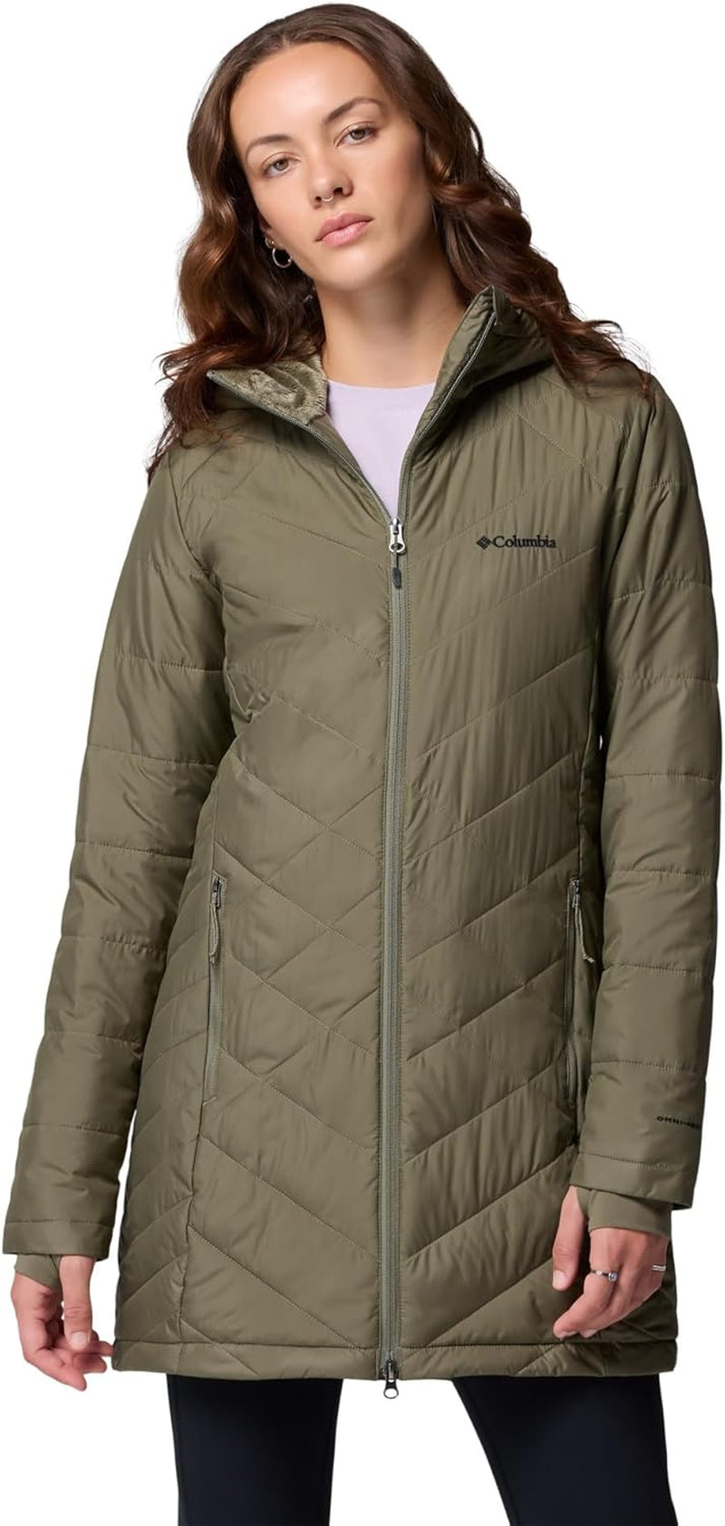 Jacket hood pulled up showing weather protection