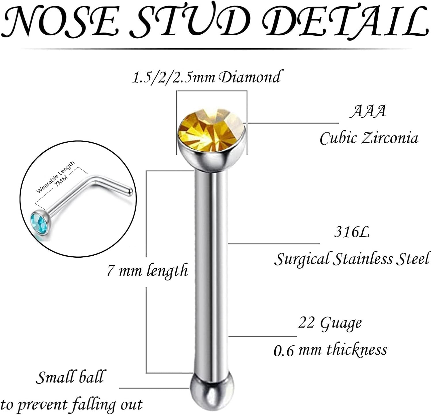 Cute Nose Rings for Women, Surgical Stainless Steel Nose Studs Women Men 20G Small Nose Rings Bone Studs, Hypoallergenic Real Nose Piercings Body Jewelry Bulk Unique Tiny