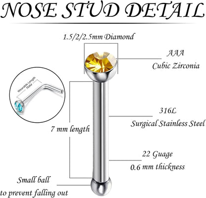 Cute Nose Rings for Women, Surgical Stainless Steel Nose Studs Women Men 20G Small Nose Rings Bone Studs, Hypoallergenic Real Nose Piercings Body Jewelry Bulk Unique Tiny