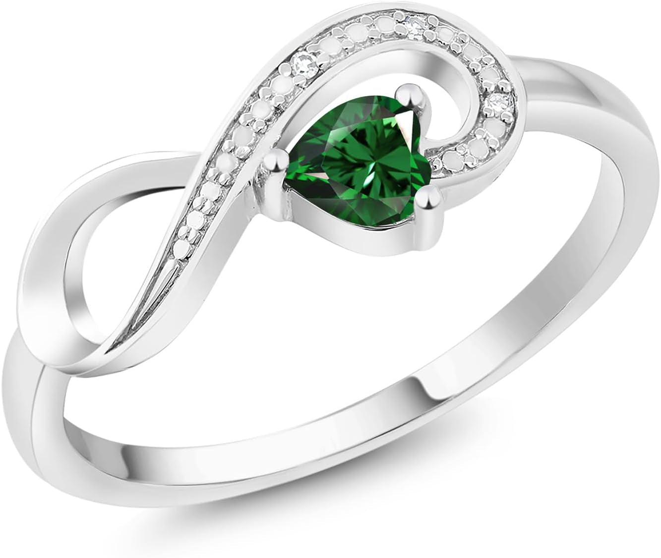 Gem Stone King Infinity Ring for Women | 10K White Gold | 4MM Heart Gemstone Birthstone and White Diamond Accent | Heart Shape Wedding Engagement Anniversary Promise Ring for Women