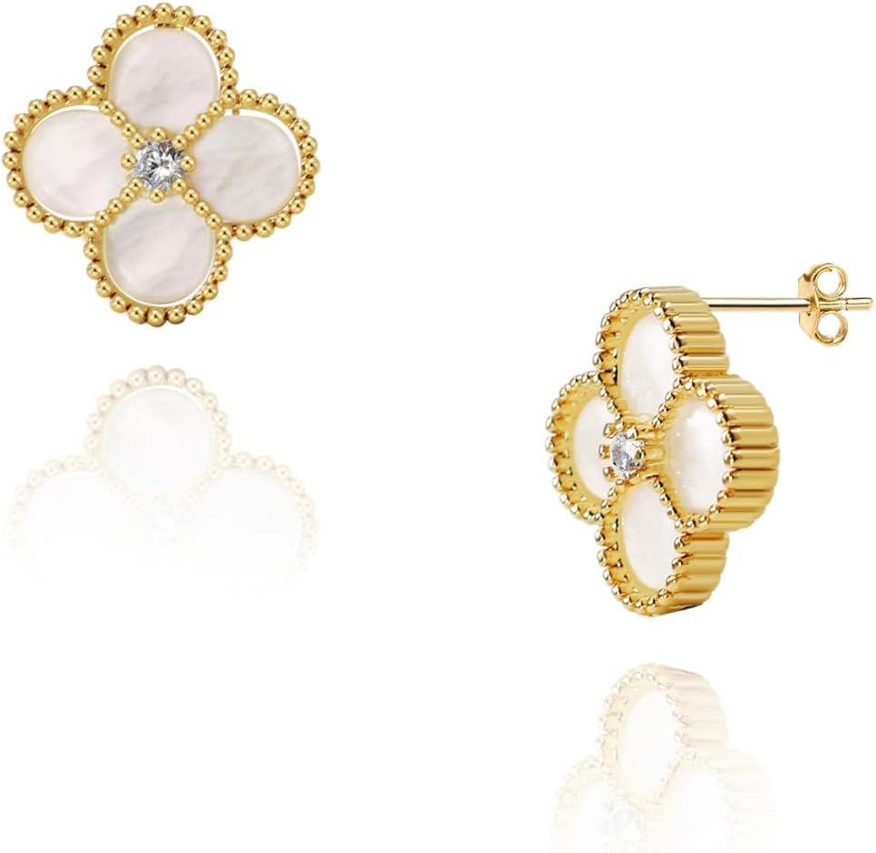 Unique Earrings for Women Trendy, 14K Gold Plated Four Leaf Clover Heart Butterfly Stud Dangle Earrings, Black Onyx White Huggie Earrings Birthday Christmas Valentine'S Day Jewelry Gifts