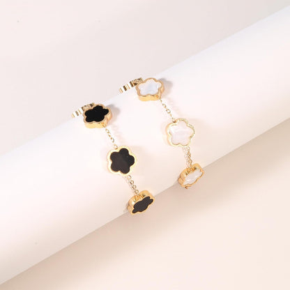 18K Gold Plated Clover Lucky Bracelet for Women White/Black