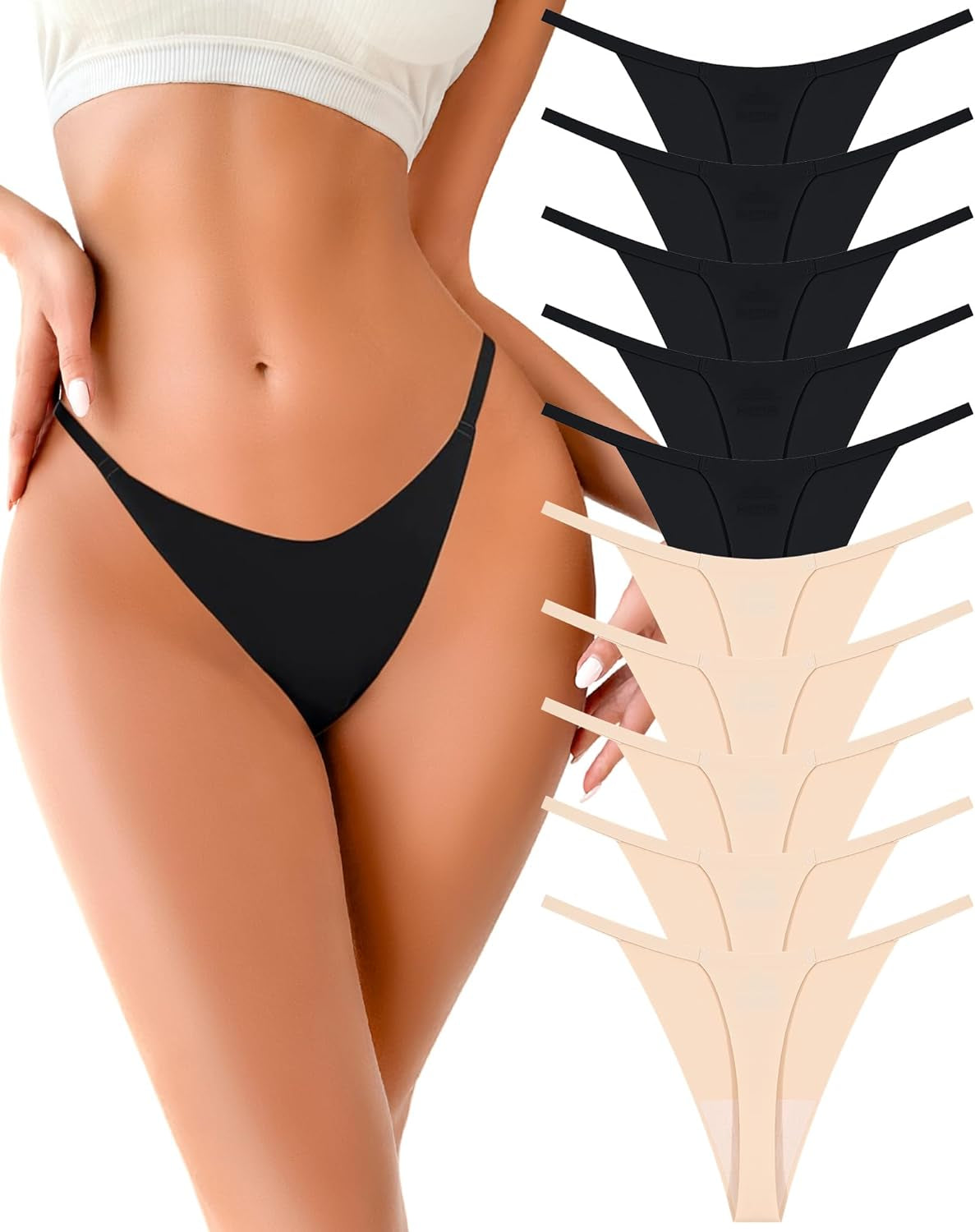 UNDER the SEA 10 Pack G String Thongs for Women Seamless Underwear Low Rise No Show Thong Stretch Womens Panties Sexy XS-2XL