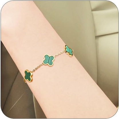 Clover Bracelets for Women 18K Gold Plated 4 Leaf Clover Bracelet Black White Red Green Cute Lucky Bracelets Jewelry Gifts Trendy for Women