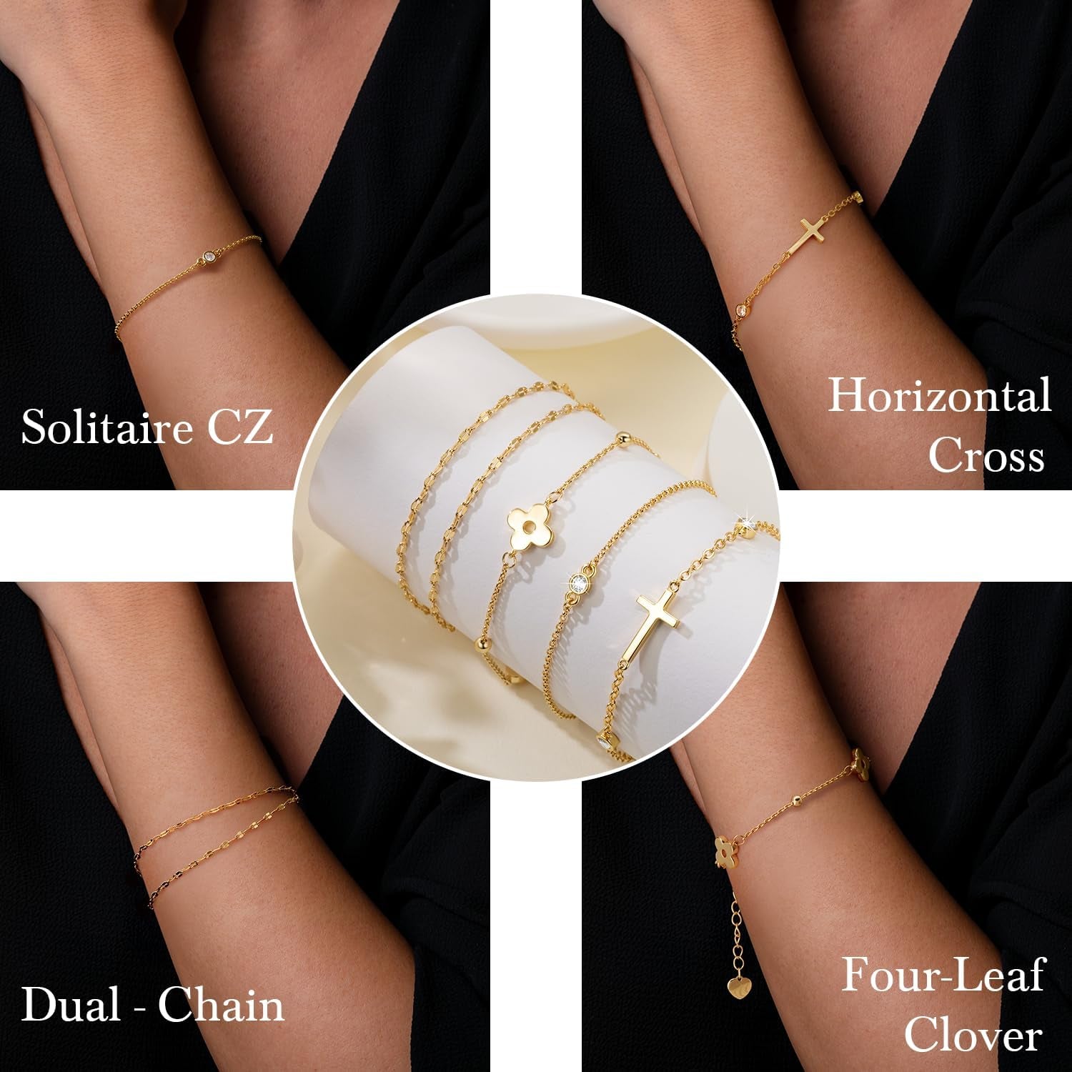 14K Gold Bracelets for Women Gold Bracelet for Womens Clover Bracelets for Women Lucky and Playful Design Womens Four Leaf Clover Bracelet Adjustable Size (7-8.6) In