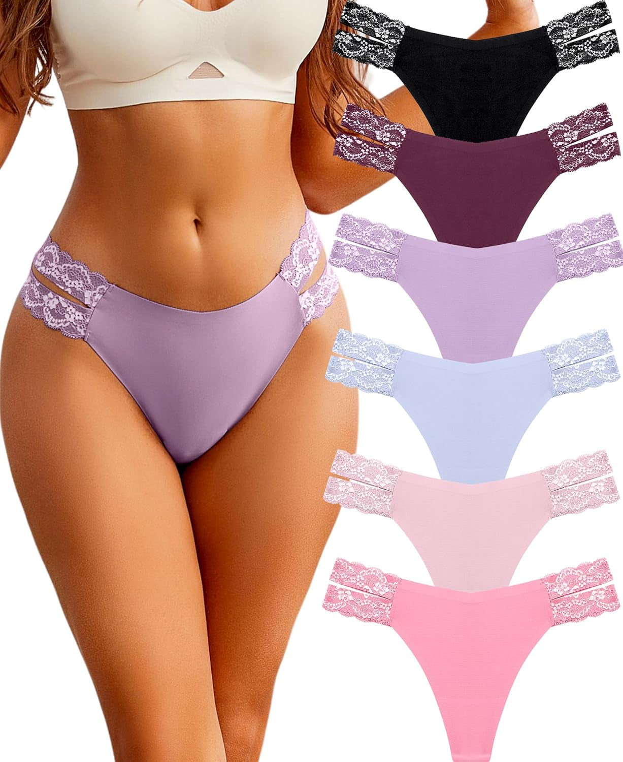 FINETOO seamless V-waist thong panties in nude color