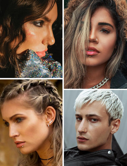 Jerywe Nose Rings for Women - 14K Gold Filled Hypoallergenic Surgical Steel Nose Ring Hoops CZ Lip Ring Screw L Shaped Studs Threadless Flat Back Stud Nose Piercings Jewelry for Women Men