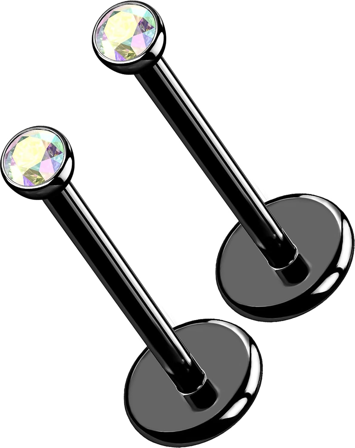 OUFER 2Pcs 20G/18G/16G G23 Titanium Threadless Nose Stud Earrings Flat Back Tiny CZ Small Nose Helix Cartilage Tragus Conch Labret Medusa Monroe Piercing Jewelry for Women Men