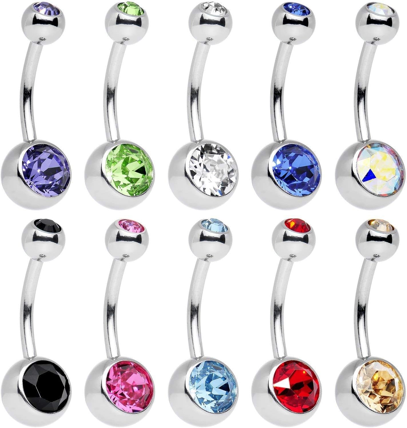 15 PCS Assorted Colors Belly Button Ring Surgical Steel Hypoallergenic Lead and Nickel Free,14 Gauge Navel Piercing Body Jewelry
