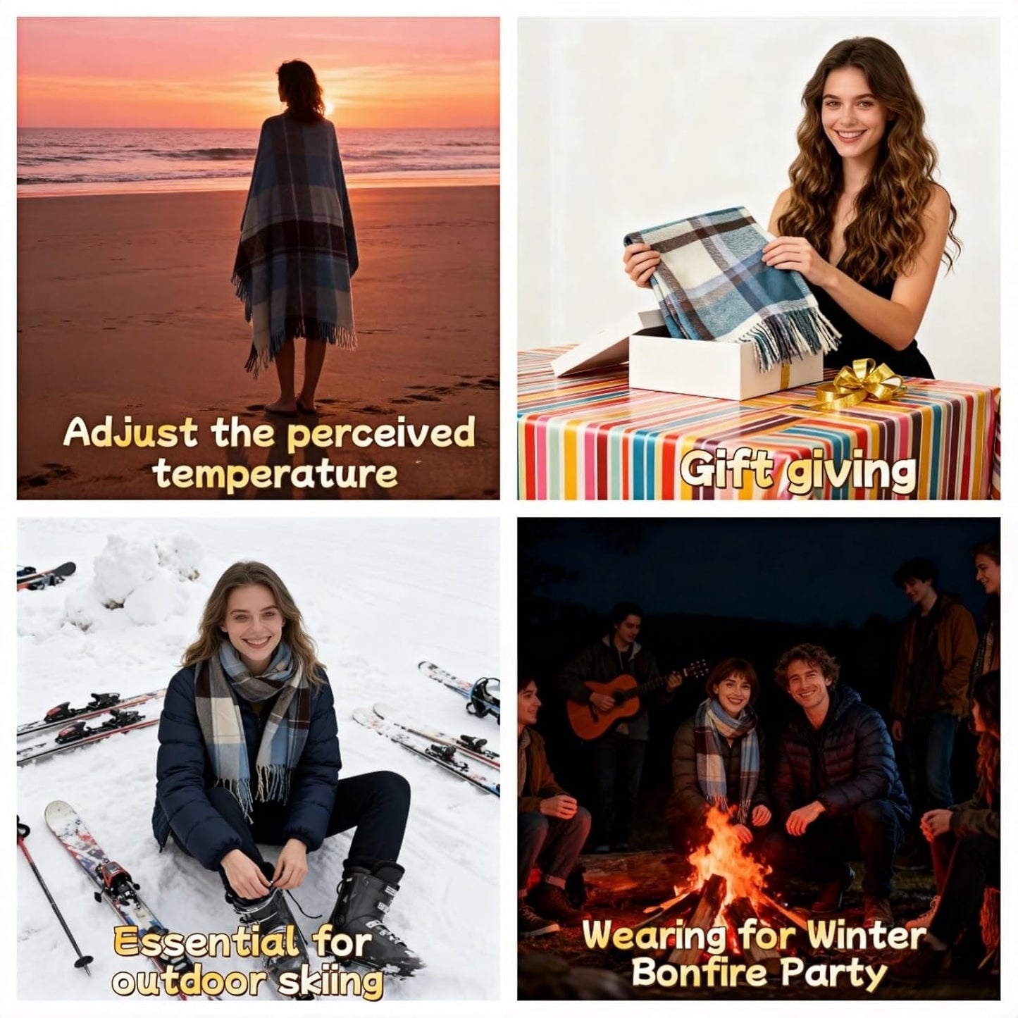 Plaid Winter Scarf for Women, 74X20 Inches, Soft Acrylic-Cotton Blend, Classic Design