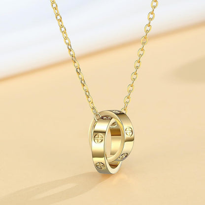 18K Gold-Plated Interlocking Circles Love Necklace for Women, Adjustable Stainless Steel Silver Pendant Necklace, Unique Gifts for Women on Birthday Christmas Valentines