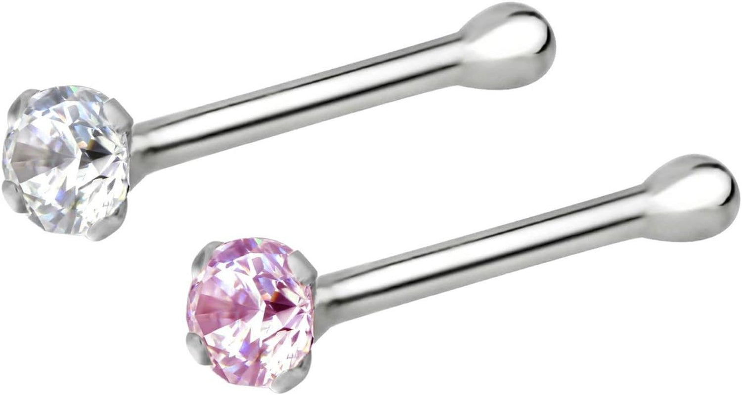 Forbidden Body Jewelry Nose Rings Sterling Silver CZ Simulated Diamond Bone Studs, 1.5Mm Crystal 22G