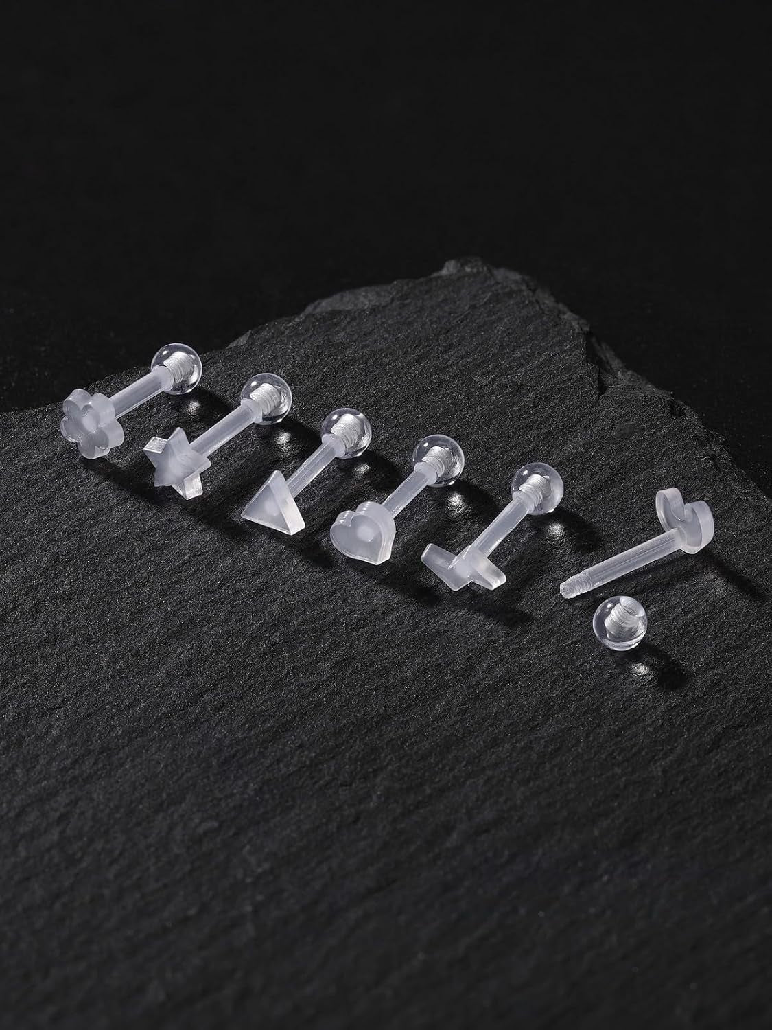 Piercingj Clear Acrylic Cartilage Earrings 16G Plastic Tongue Tragus Ring Cute Heart Star Nose Lip Stud Barbell Black Helix Piercing Retainer for Sports Surgery Work