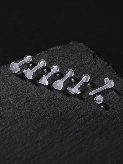 Piercingj Clear Acrylic Cartilage Earrings 16G Plastic Tongue Tragus Ring Cute Heart Star Nose Lip Stud Barbell Black Helix Piercing Retainer for Sports Surgery Work