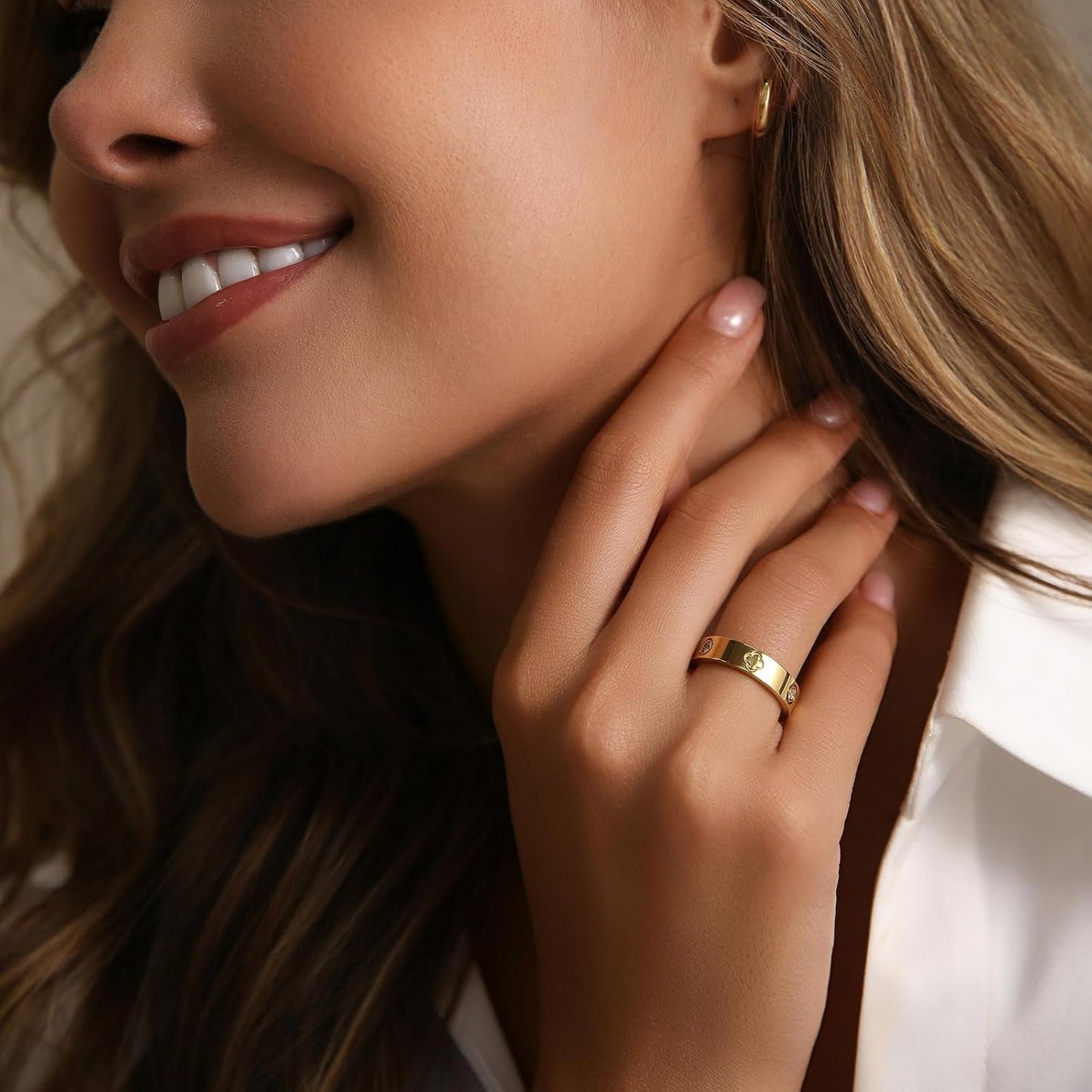 18K Gold Plated Wedding Rings for Women, Cubic Zirconia Clover Promise Ring, Stainless Steel Band Size 5-12, Elegant Jewelry Gifts