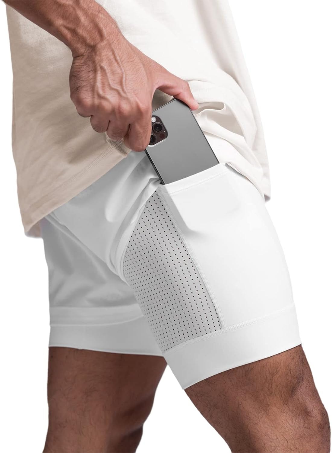 Men's training shorts being worn during running