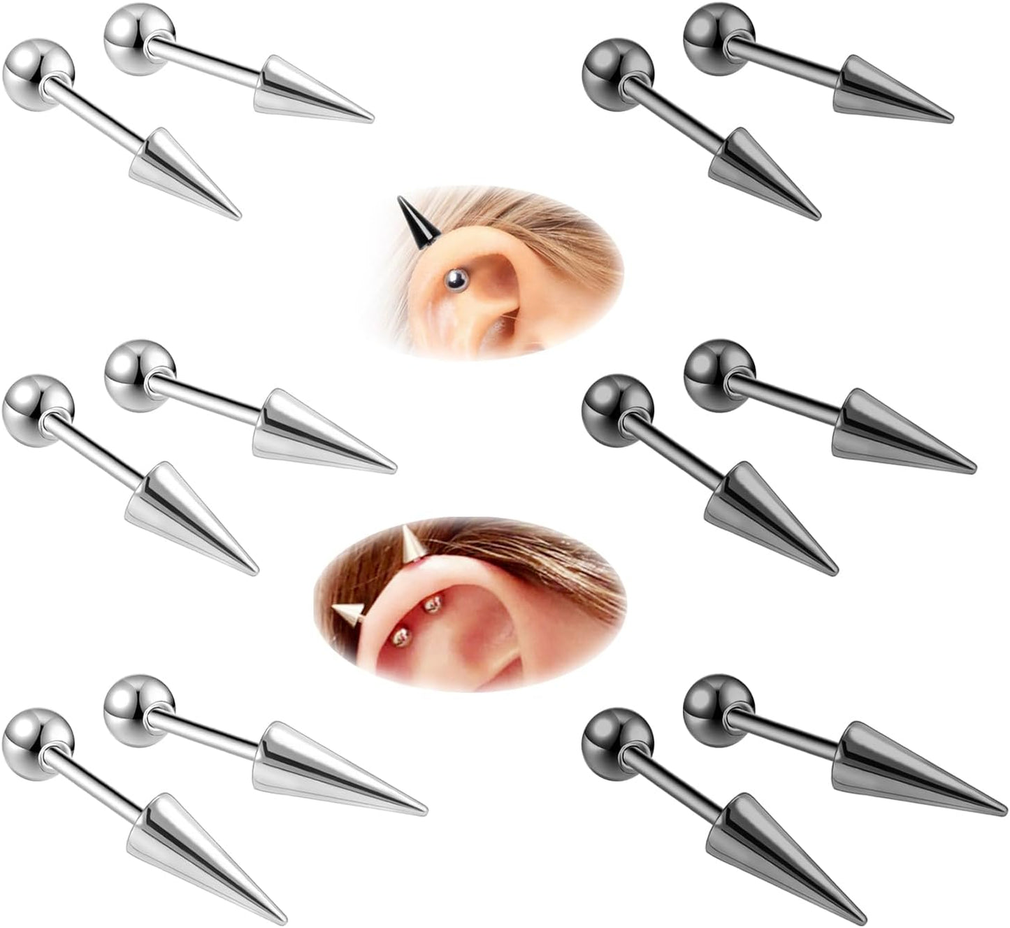 ZS 20G Spike Nose Rings Studs, 18G Stainless Steel Spike Stud Earrings, 16G Septum Lip Rings Cartilage Tragus Helix Piercing for Women Men