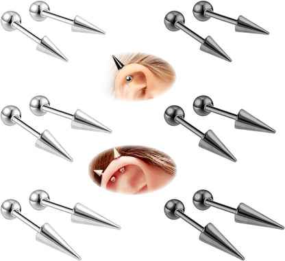 ZS 20G Spike Nose Rings Studs, 18G Stainless Steel Spike Stud Earrings, 16G Septum Lip Rings Cartilage Tragus Helix Piercing for Women Men