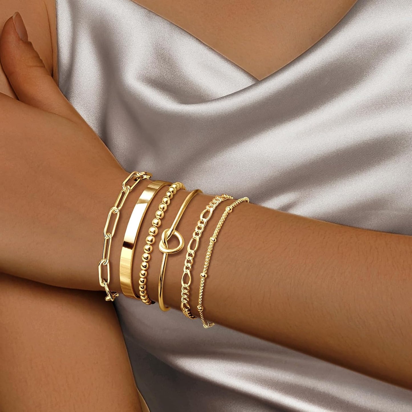 Non-tarnish gold plated bracelet collection with multiple chain styles for women