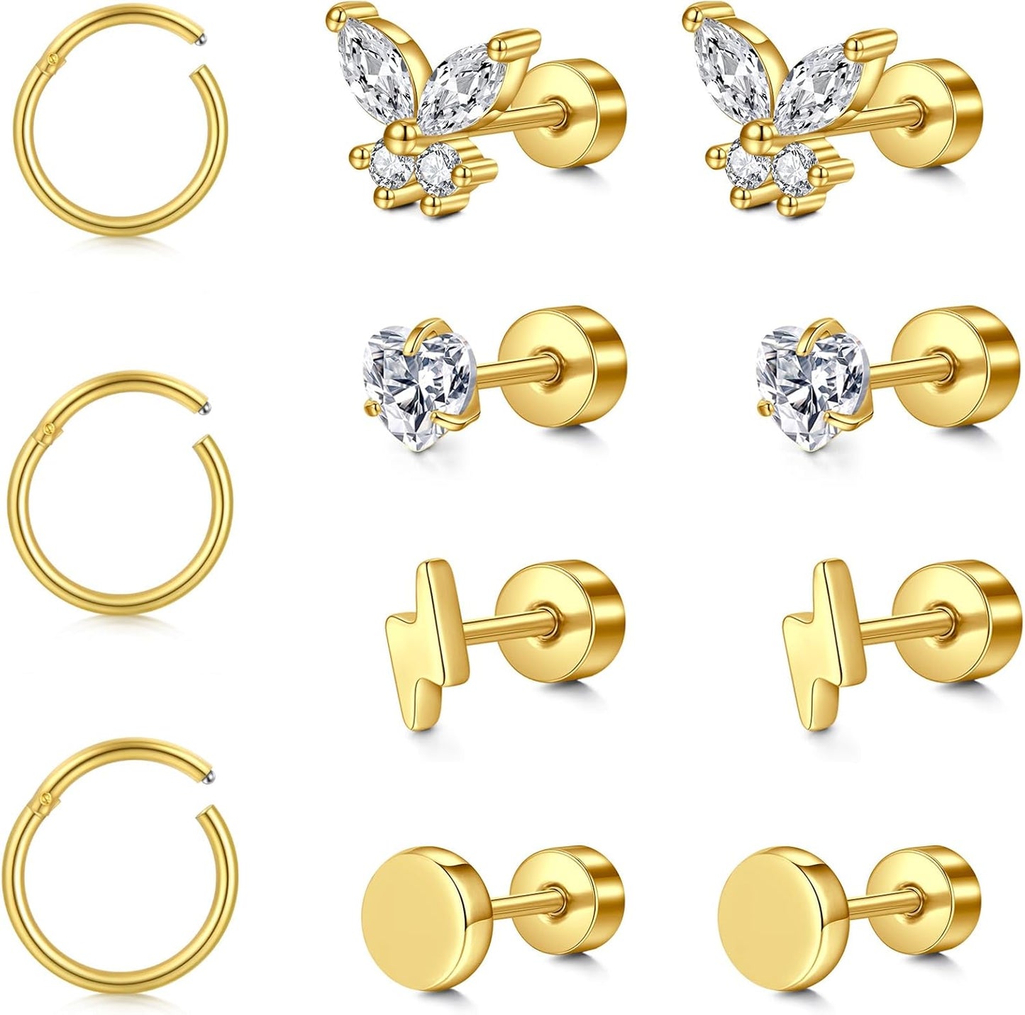 MODRSA 20G 16G Cartilage Earrings for Women Silver Gold Helix Piercing Jewelry Surgical Steel Hypoallergenic Flat Back Earrings Cartilage Hoop for Women Forward Helix Earring Tragus Jewelry Screw Back