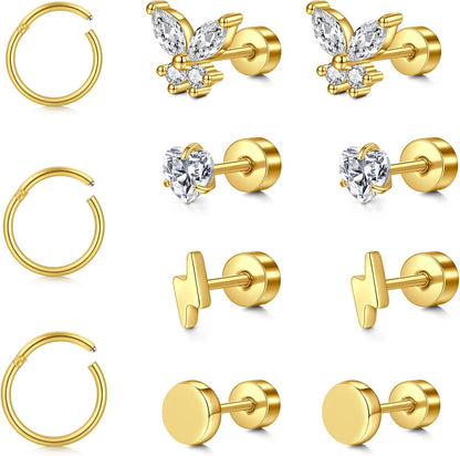 MODRSA 20G 16G Cartilage Earrings for Women Silver Gold Helix Piercing Jewelry Surgical Steel Hypoallergenic Flat Back Earrings Cartilage Hoop for Women Forward Helix Earring Tragus Jewelry Screw Back