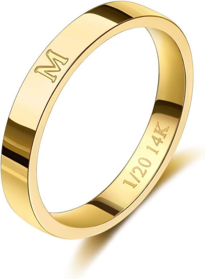 Gold initial ring for women 14K gold filled personalized letter size 6-10