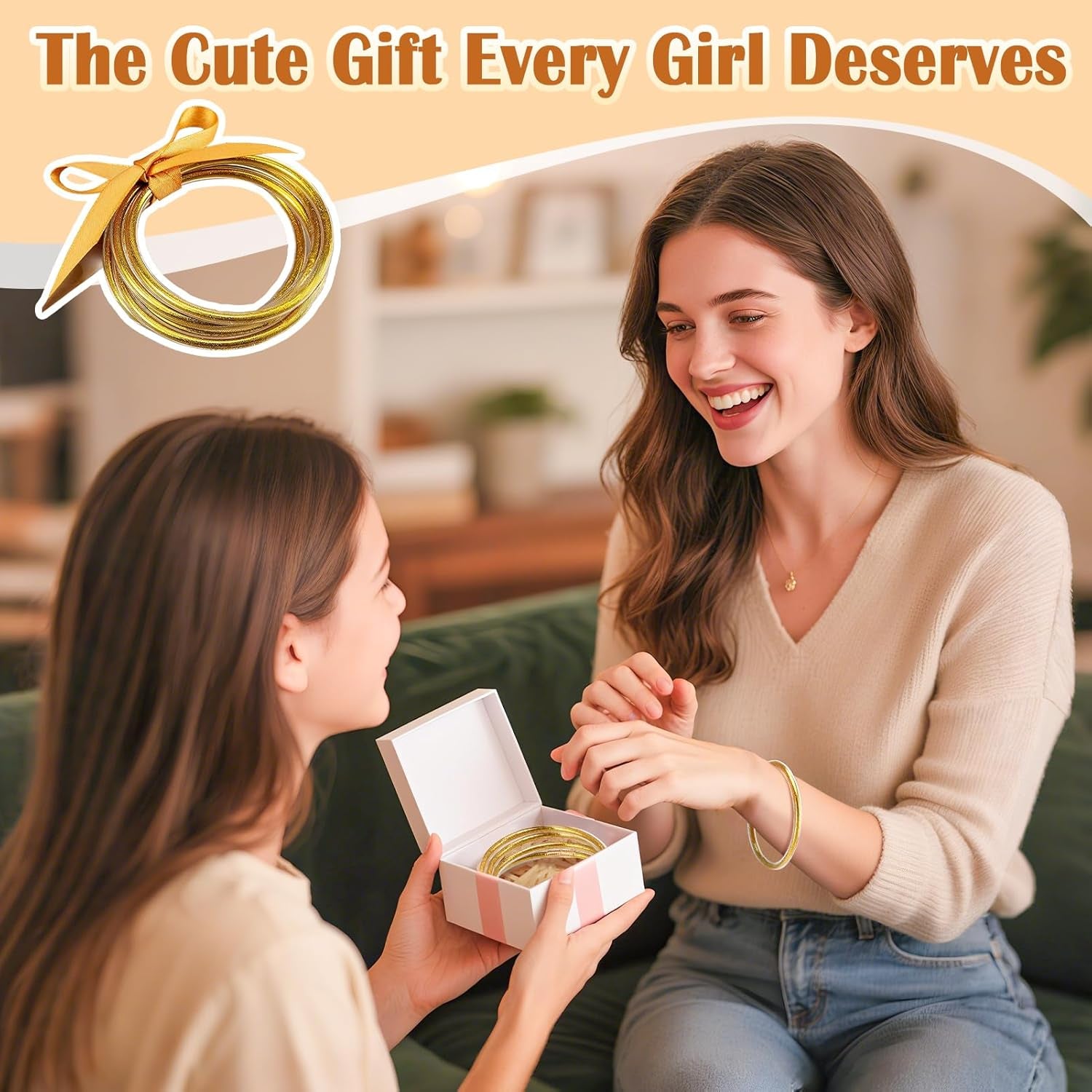 Alphatool Glitter Jelly Gold Bangles Bracelets for Women - Gold Soft Silicone Sparkling Ladies Fashion Stackable Jewelry Gift for Party