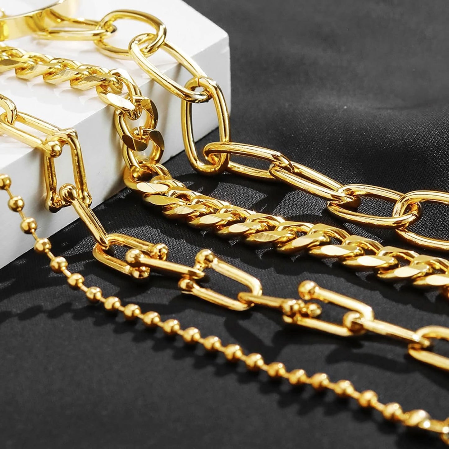 17IF 24-25 Pcs (6 Pack) 14K Gold Ankle Bracelets Set for Women Boho Stackable Bangles Cuff Charm Chunky Wrist Jewelry